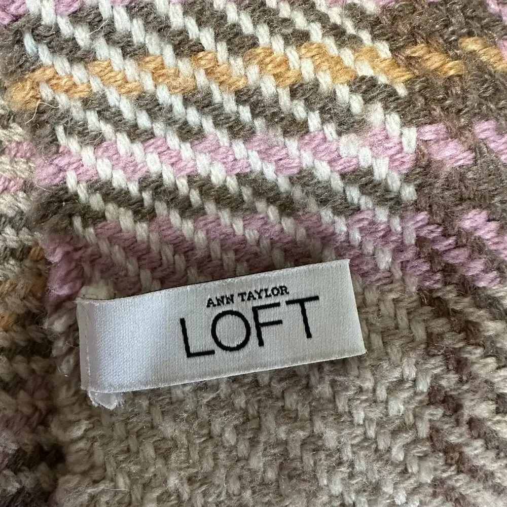 Ann Taylor Loft Scarf Fringe Hem Checked Wool Blend